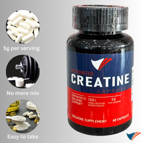 Creatine Monohydrate Capsules, Creatine Capsules Supplement for Muscle and Building Support for Women and Men, 60 Capsules