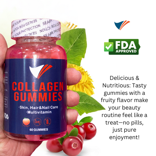 Collagen Gummies - with Biotin, Vitamin A, D & B, for Skin Radiance, Hair Growth, Strong Nails, 60 Gummies | 30 servings