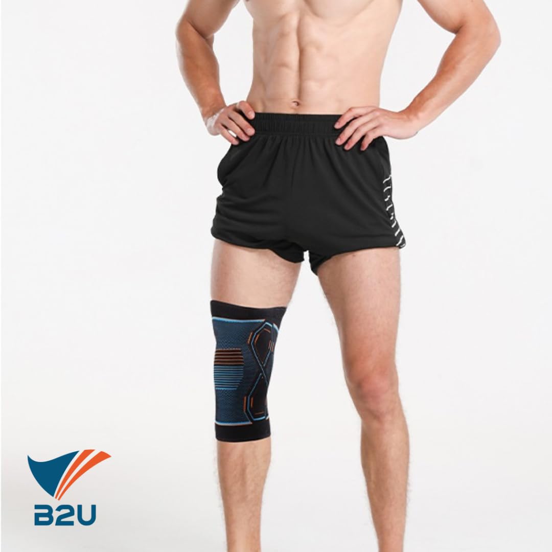 B2U Knee Sleeves - braces for KNEE | Pain relief unisex | One piece or Set | Knee Brace Compression Sleeve, Knee Support for Knee Pain Meniscus Tear, Arthritis Pain Relief | Running, Basketball