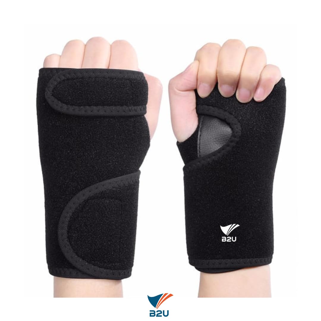 B2U Wrist Wrap Braces Compression - Adjustable Orthopedic Support Splint for Pain, Carpal Tunnel, Arthritis, Tendinitis, RSI, Tendinopathy for Men Women FITNESS (PAIR (LEFT+RIGHT))