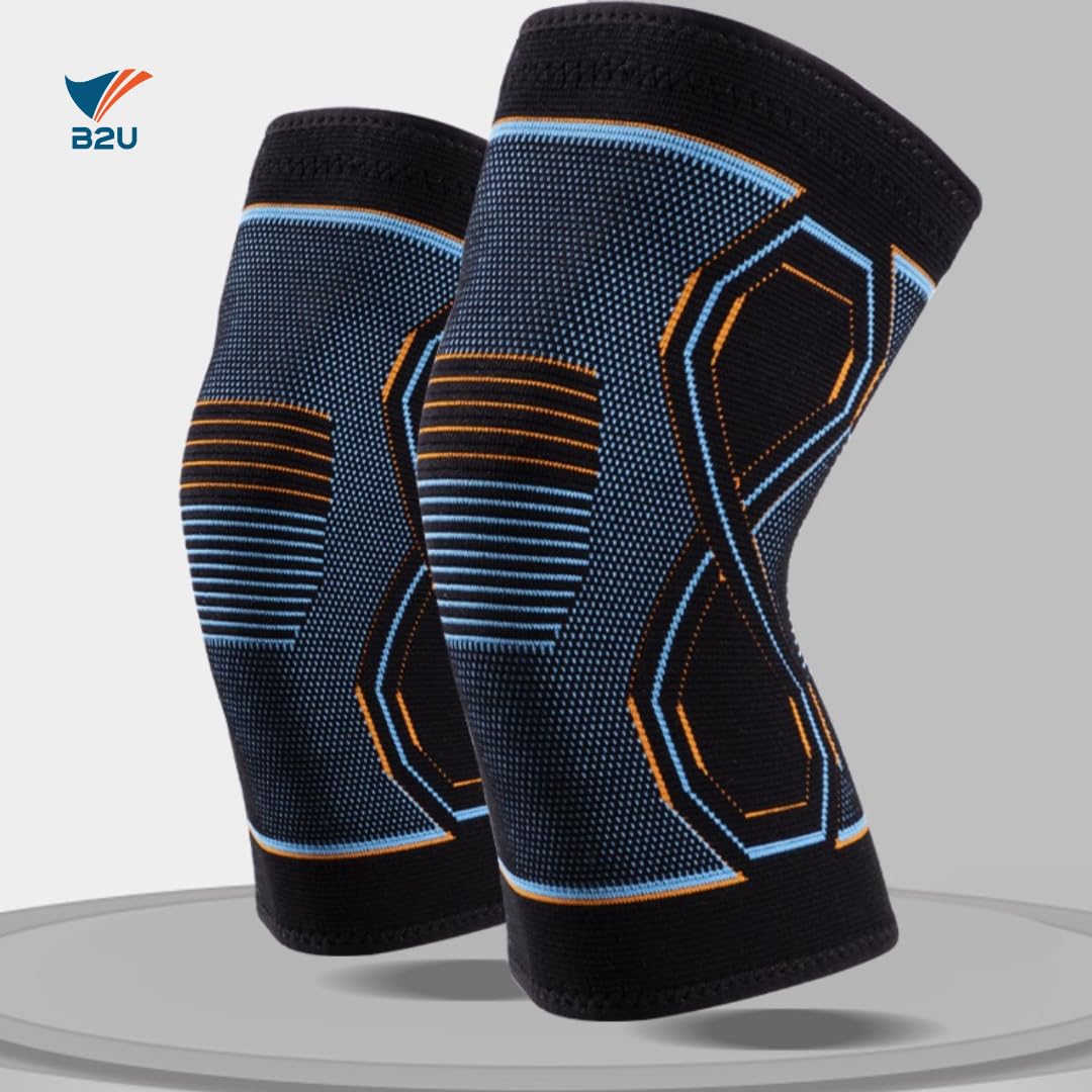 B2U Knee Sleeves - braces for KNEE | Pain relief unisex | One piece or Set | Knee Brace Compression Sleeve, Knee Support for Knee Pain Meniscus Tear, Arthritis Pain Relief | Running, Basketball