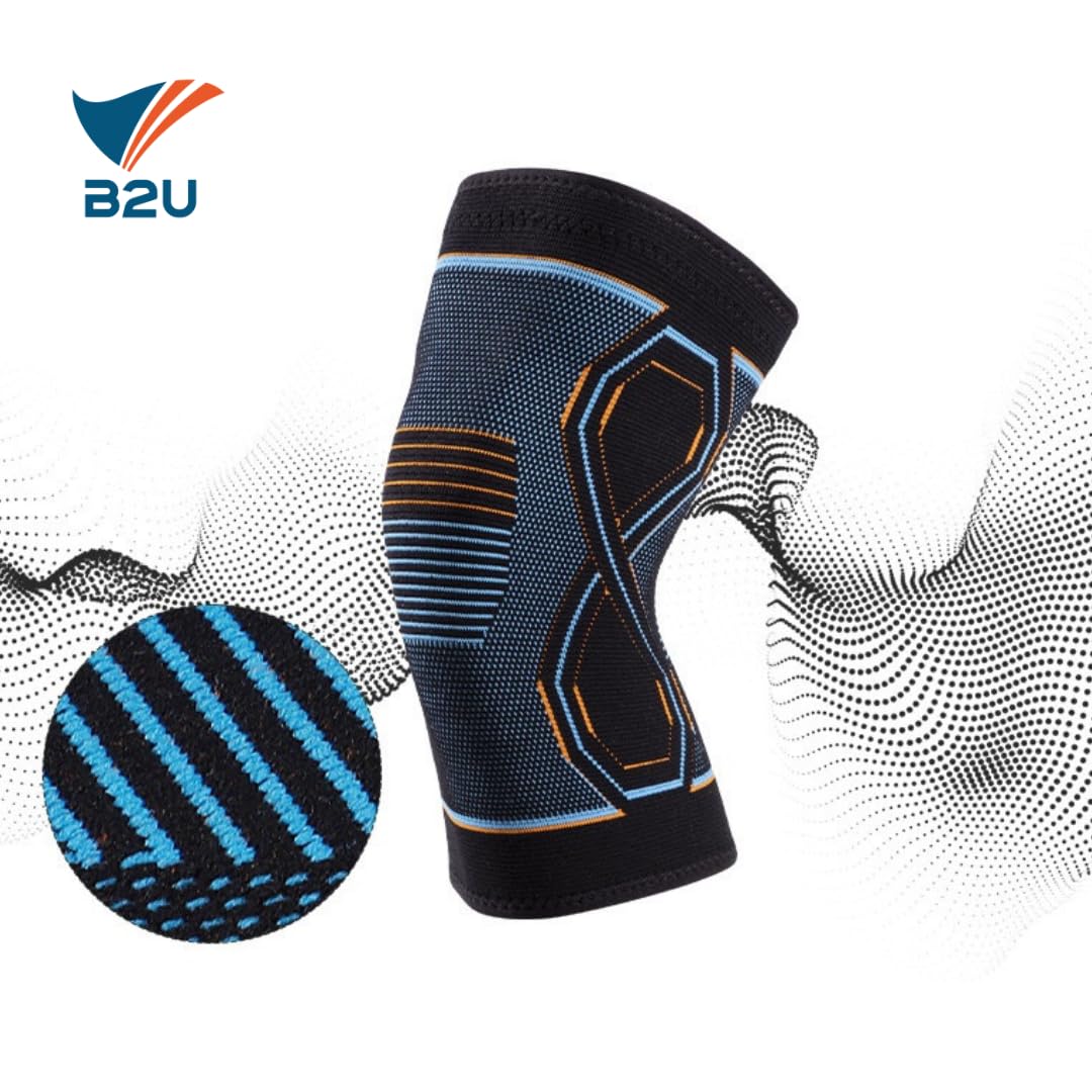 B2U Knee Sleeves - braces for KNEE | Pain relief unisex | One piece or Set | Knee Brace Compression Sleeve, Knee Support for Knee Pain Meniscus Tear, Arthritis Pain Relief | Running, Basketball