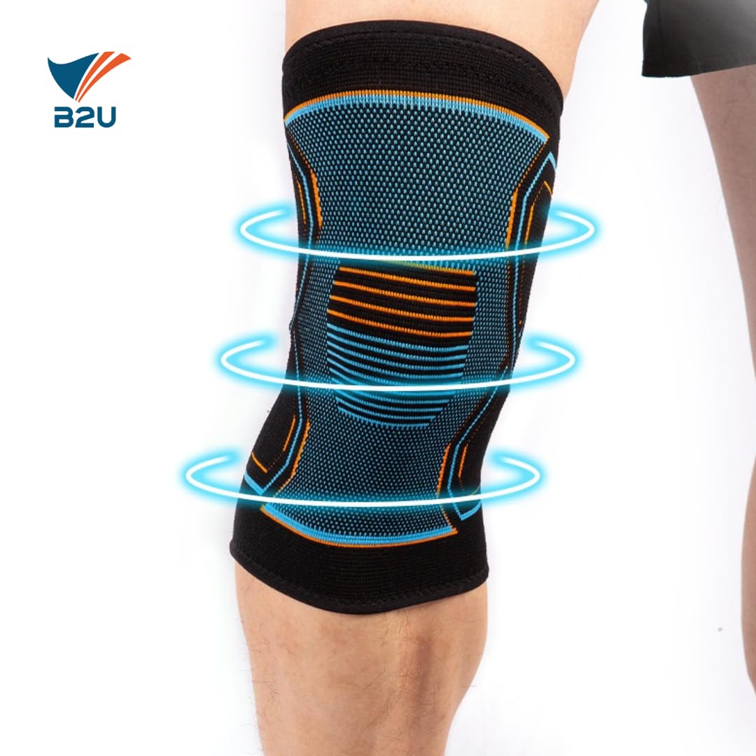 B2U Knee Sleeves - braces for KNEE | Pain relief unisex | One piece or Set | Knee Brace Compression Sleeve, Knee Support for Knee Pain Meniscus Tear, Arthritis Pain Relief | Running, Basketball