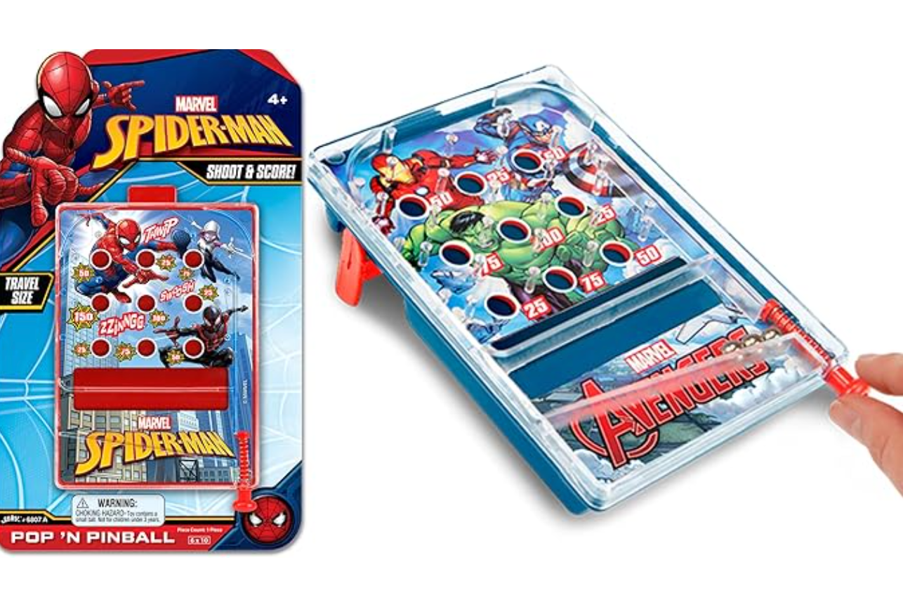 Marvel Avengers & Spiderman Pinball Game Toy (1 Unit Assorted) Portable Mini Handheld Game for Kids. Classic Arcade Retro Games. Party Favors