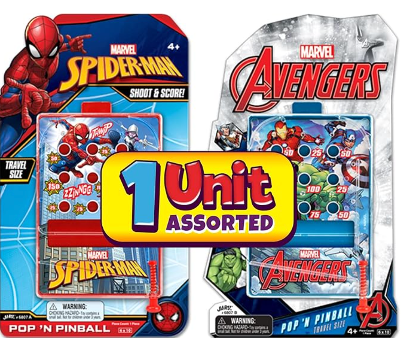 Marvel Avengers & Spiderman Pinball Game Toy (1 Unit Assorted) Portable Mini Handheld Game for Kids. Classic Arcade Retro Games. Party Favors